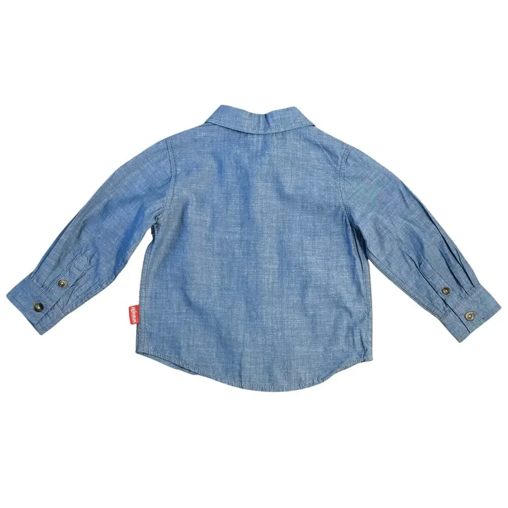 Wrangler Long Sleeve Button Down Shirt Western Cowboy Chambray Blue Toddler 2T